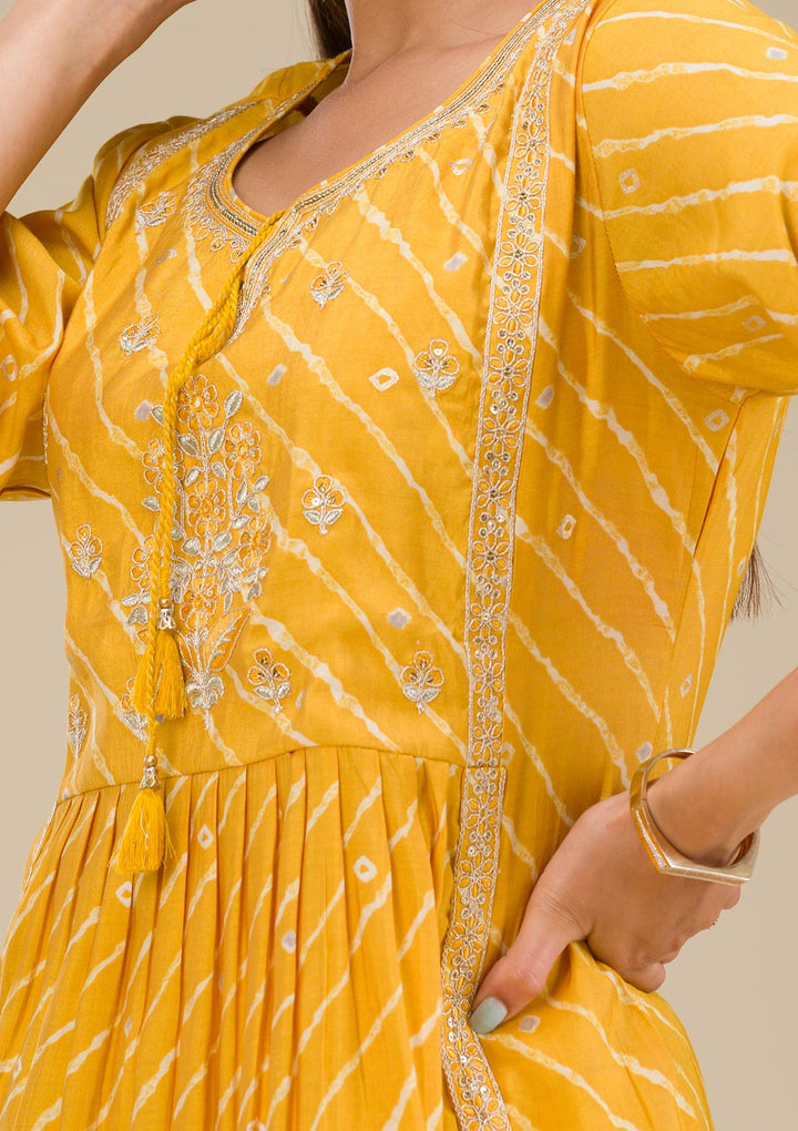 Yellow Zariwork Semi Crepe Readymade Salwar Suit