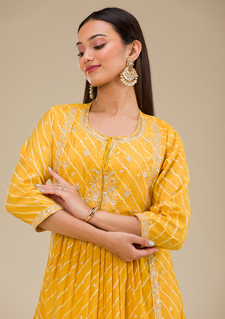 Yellow Zariwork Semi Crepe Readymade Salwar Suit