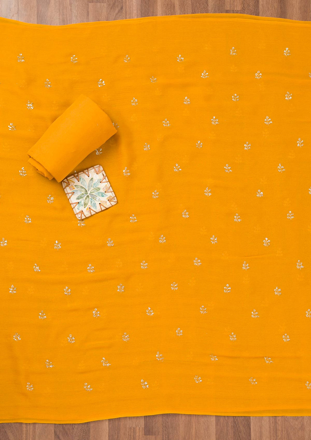Yellow Zariwork Semi Crepe Unstitched Salwar Suit
