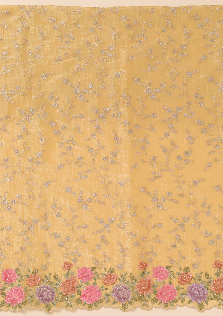 Yellow Zariwork Semi Crepe Unstitched Salwar Suit