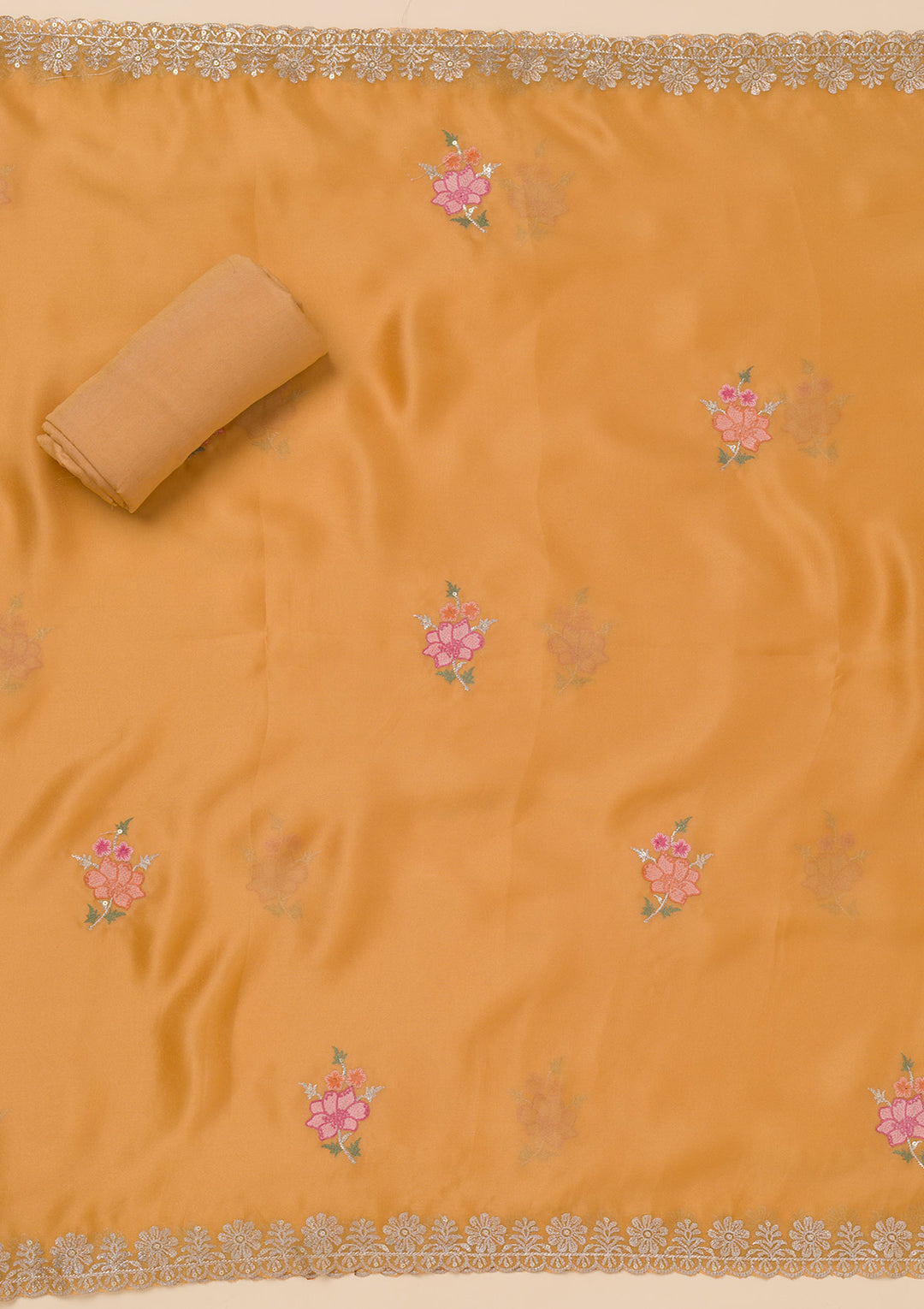 Yellow Zariwork Semi Crepe Unstitched Salwar Suit