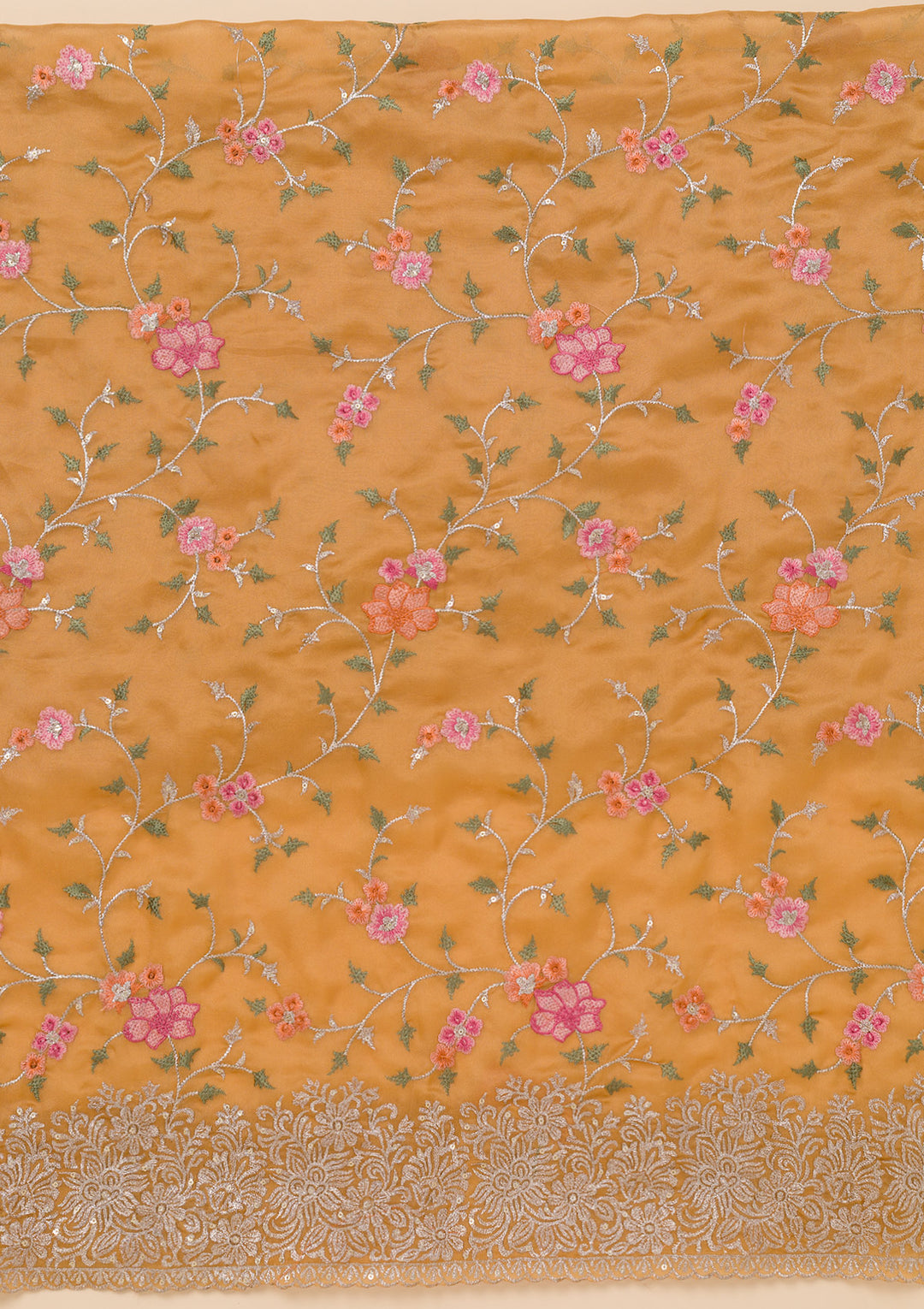 Yellow Zariwork Semi Crepe Unstitched Salwar Suit