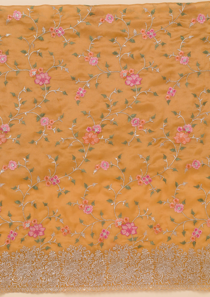 Yellow Zariwork Semi Crepe Unstitched Salwar Suit