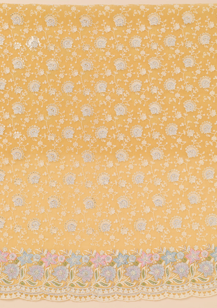 Yellow Zariwork Tissue Unstitched Salwar Suit