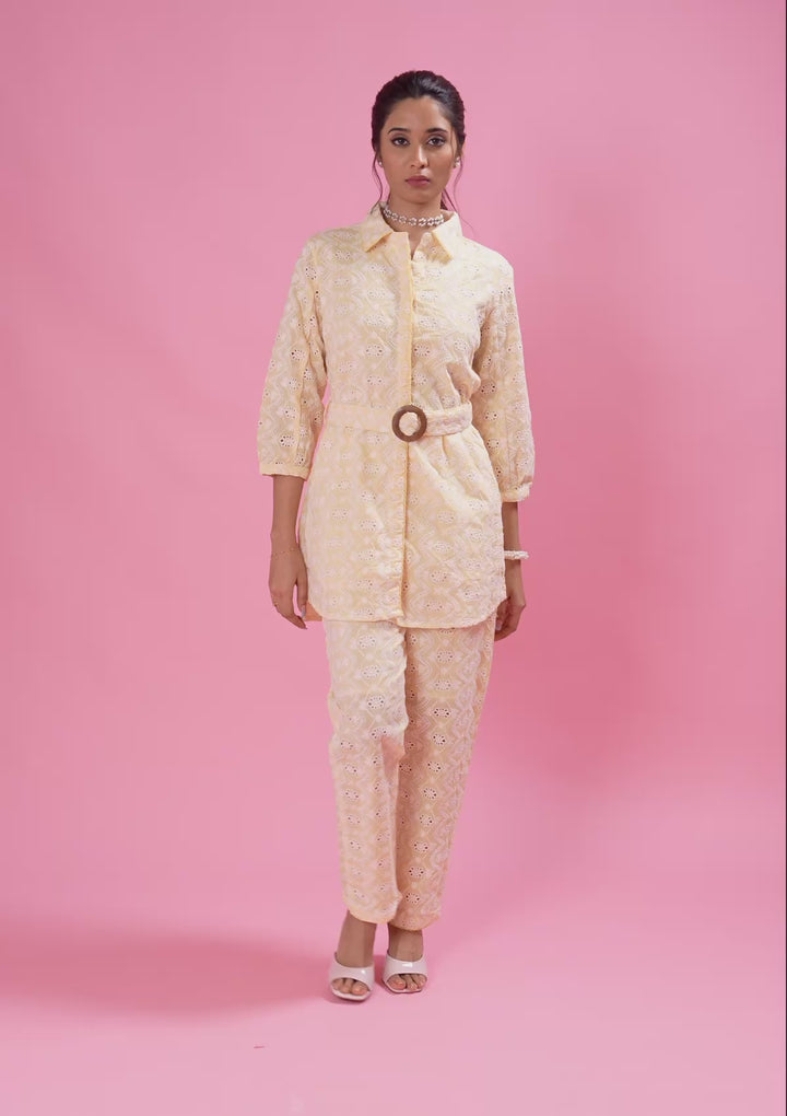 Lemon Yellow Threadwork Cotton Readymade Salwar Suit