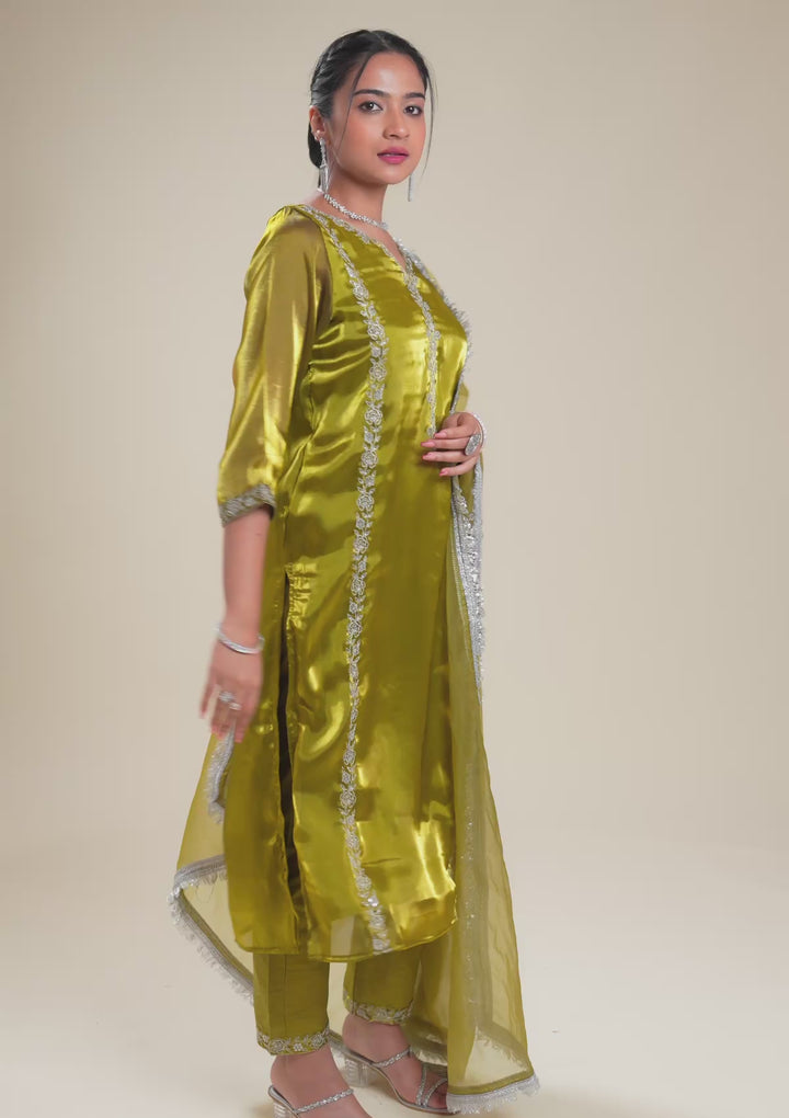 Mehendi Zariwork Crepe Readymade Salwar Suit