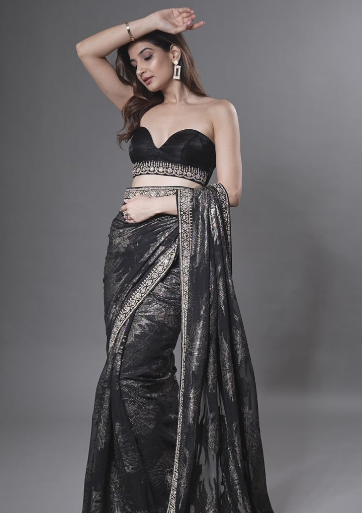 Black Stonework Shimmer Saree