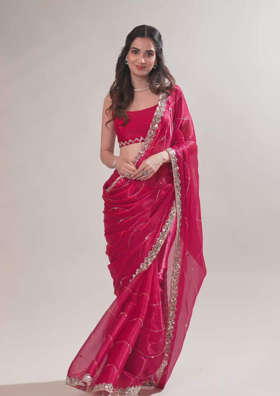 Rani Pink Mirrorwork Georgette Saree
