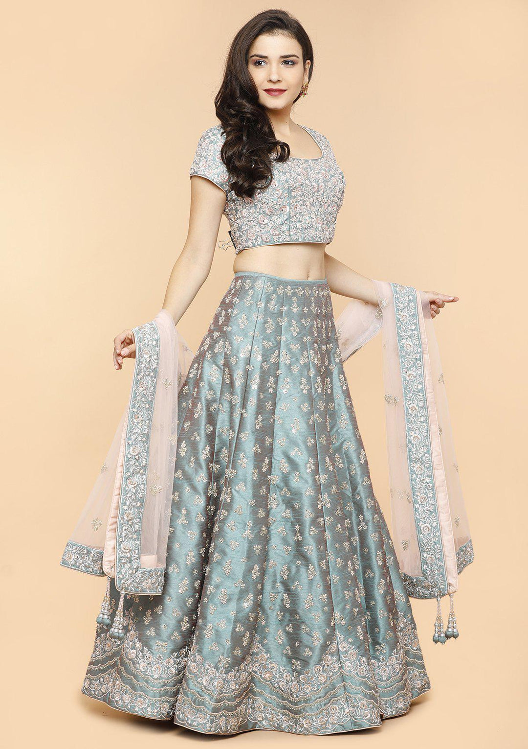 koskii blue raw silk bridal lehenga-Koskii