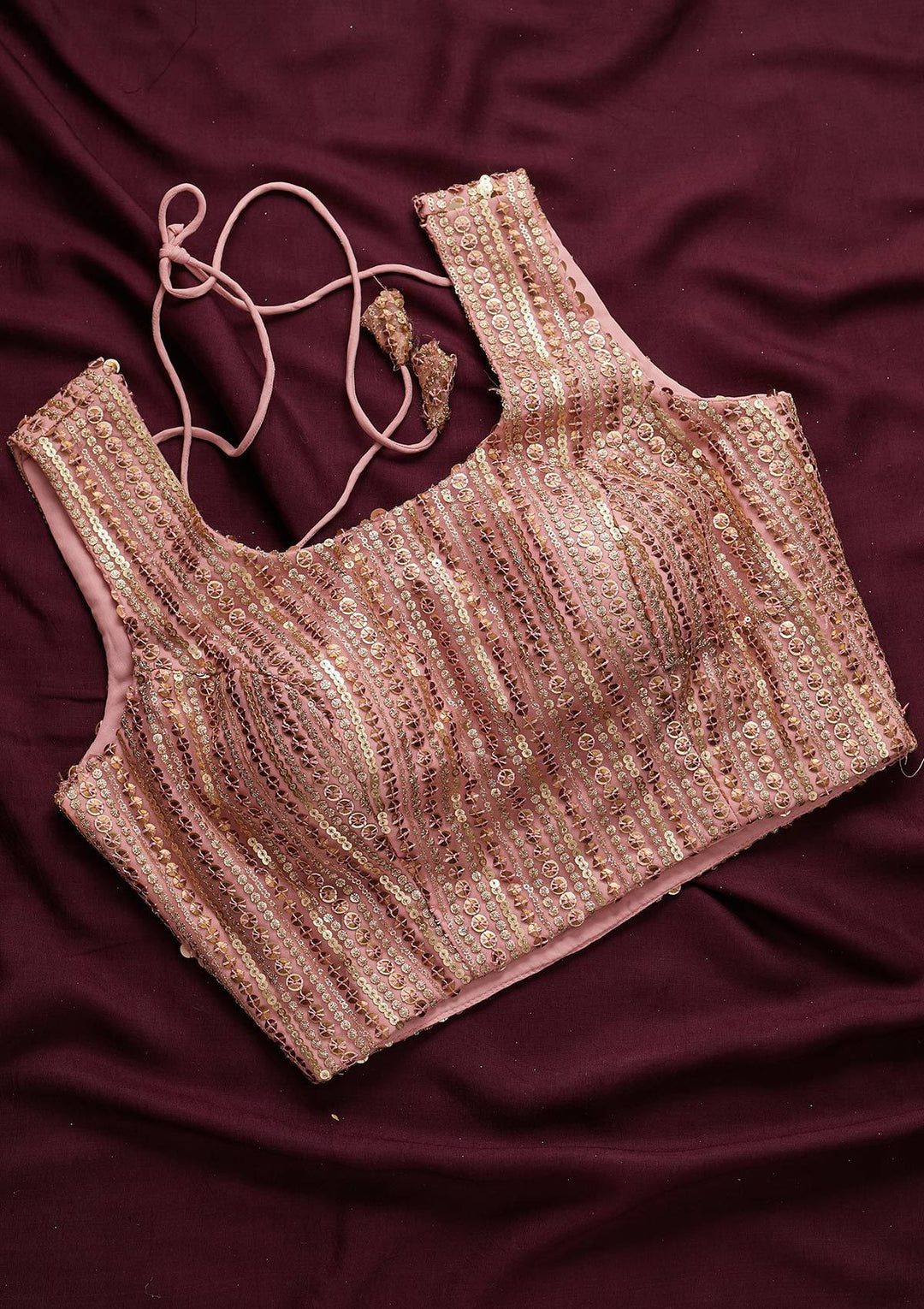 Baby Pink Sequins Net Designer Blouse - koskii