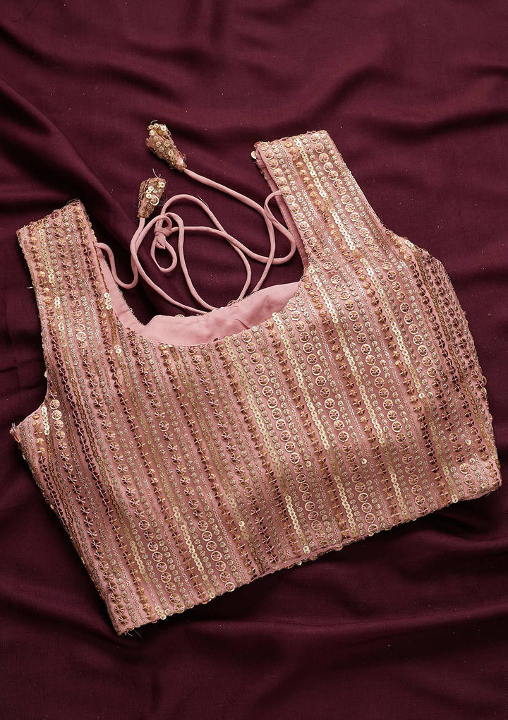 Baby Pink Sequins Net Designer Blouse - koskii