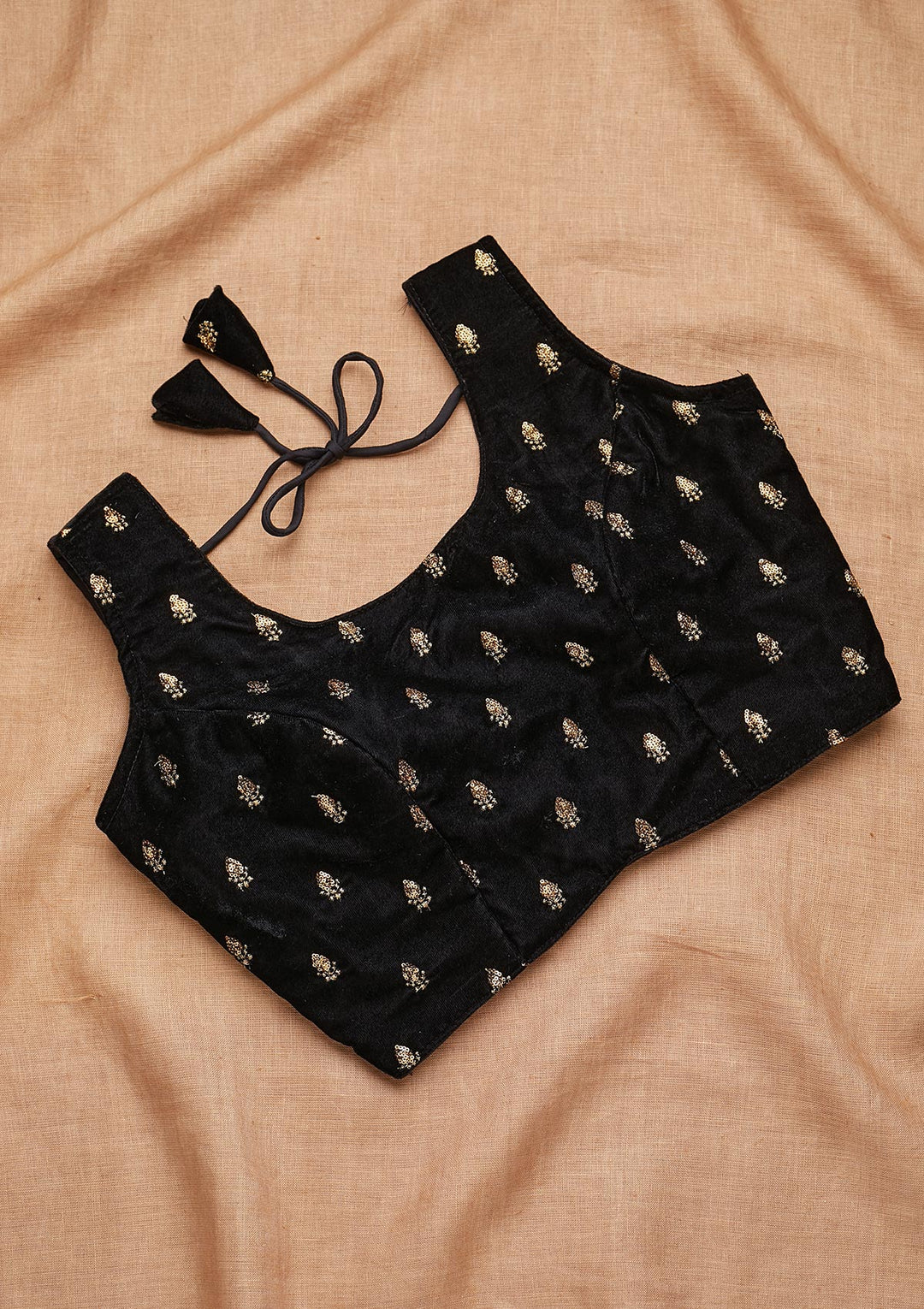 Black Zariwork Velvet Blouse-Koskii