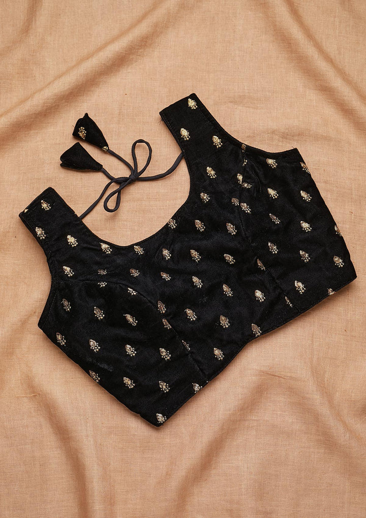 Black Zariwork Velvet Blouse-Koskii