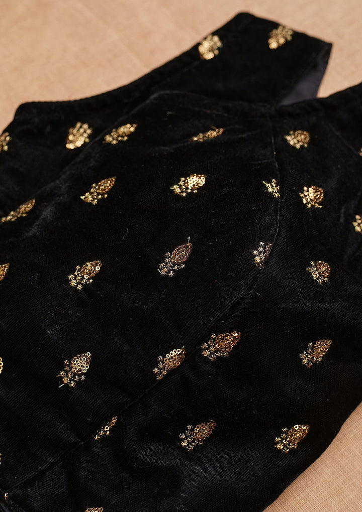 Black Zariwork Velvet Blouse-Koskii