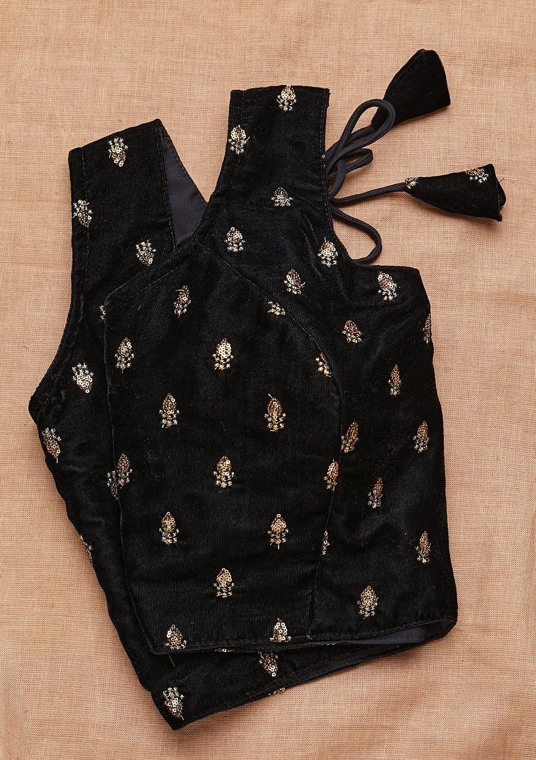 Black Zariwork Velvet Blouse-Koskii