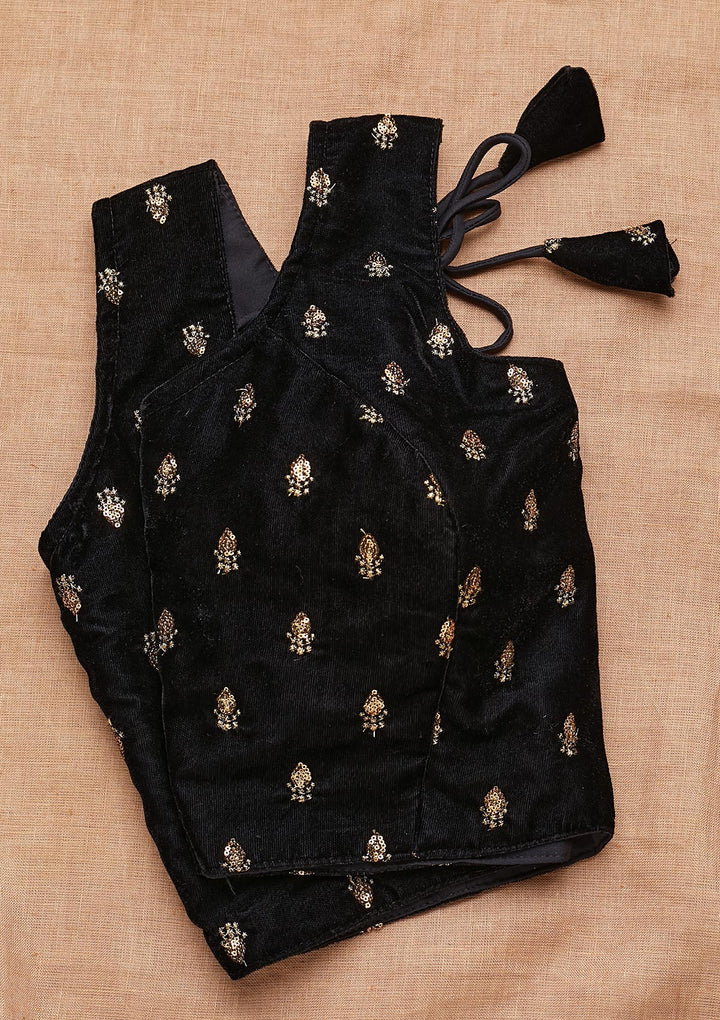 Black Zariwork Velvet Blouse-Koskii