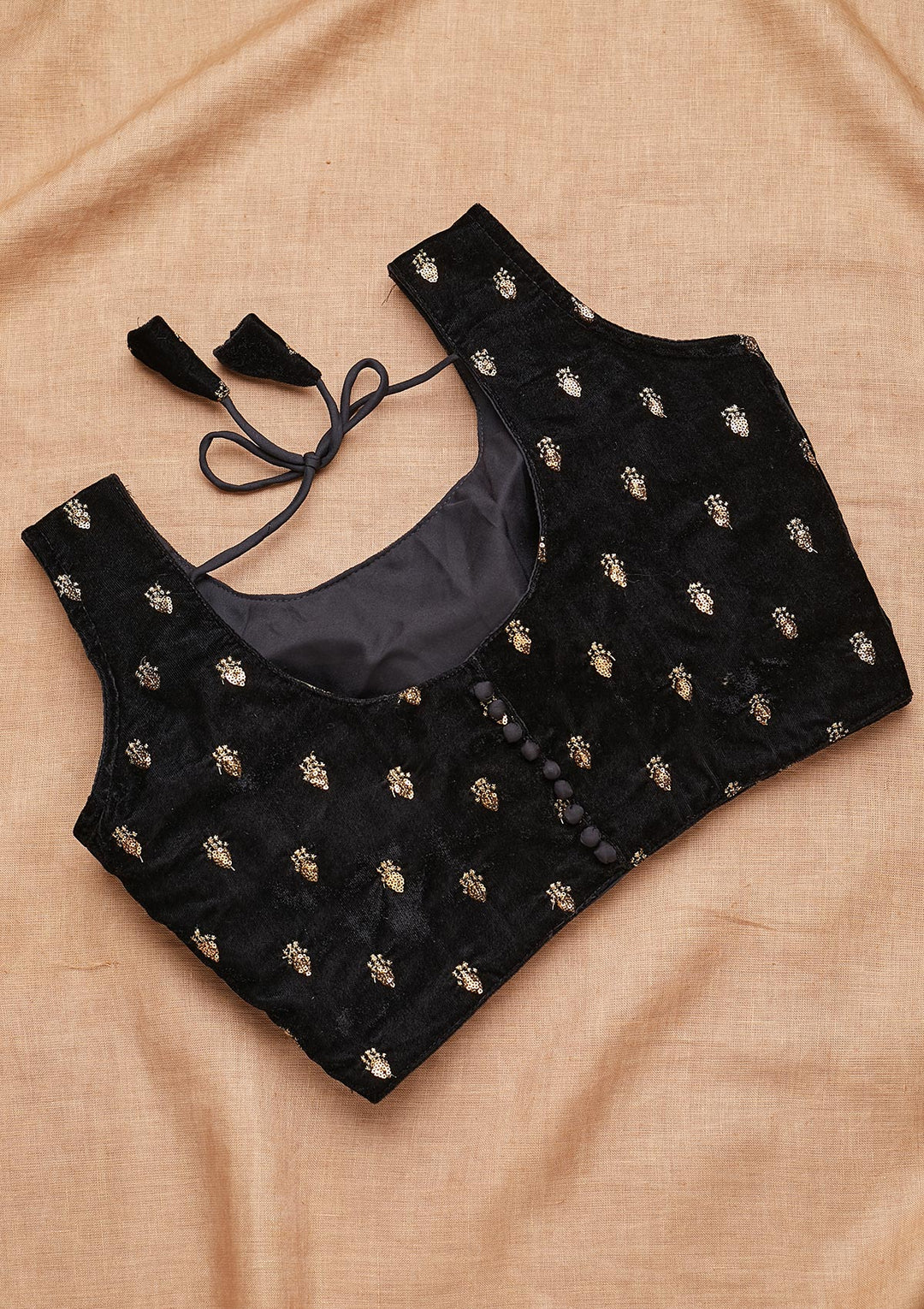 Black Zariwork Velvet Blouse-Koskii