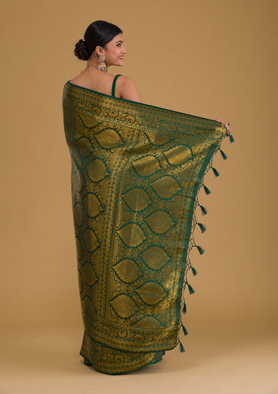 Bottle Green Zariwork Art Silk Designer Saree-Koskii