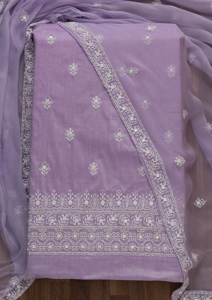 Lavender Stonework Poly Chanderi Unstitched Salwar Suit-Koskii