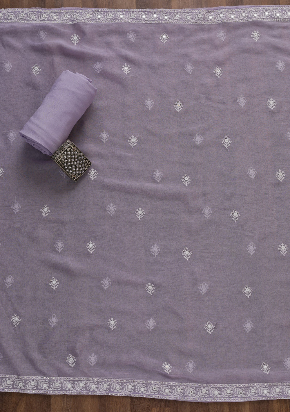 Lavender Stonework Poly Chanderi Unstitched Salwar Suit-Koskii