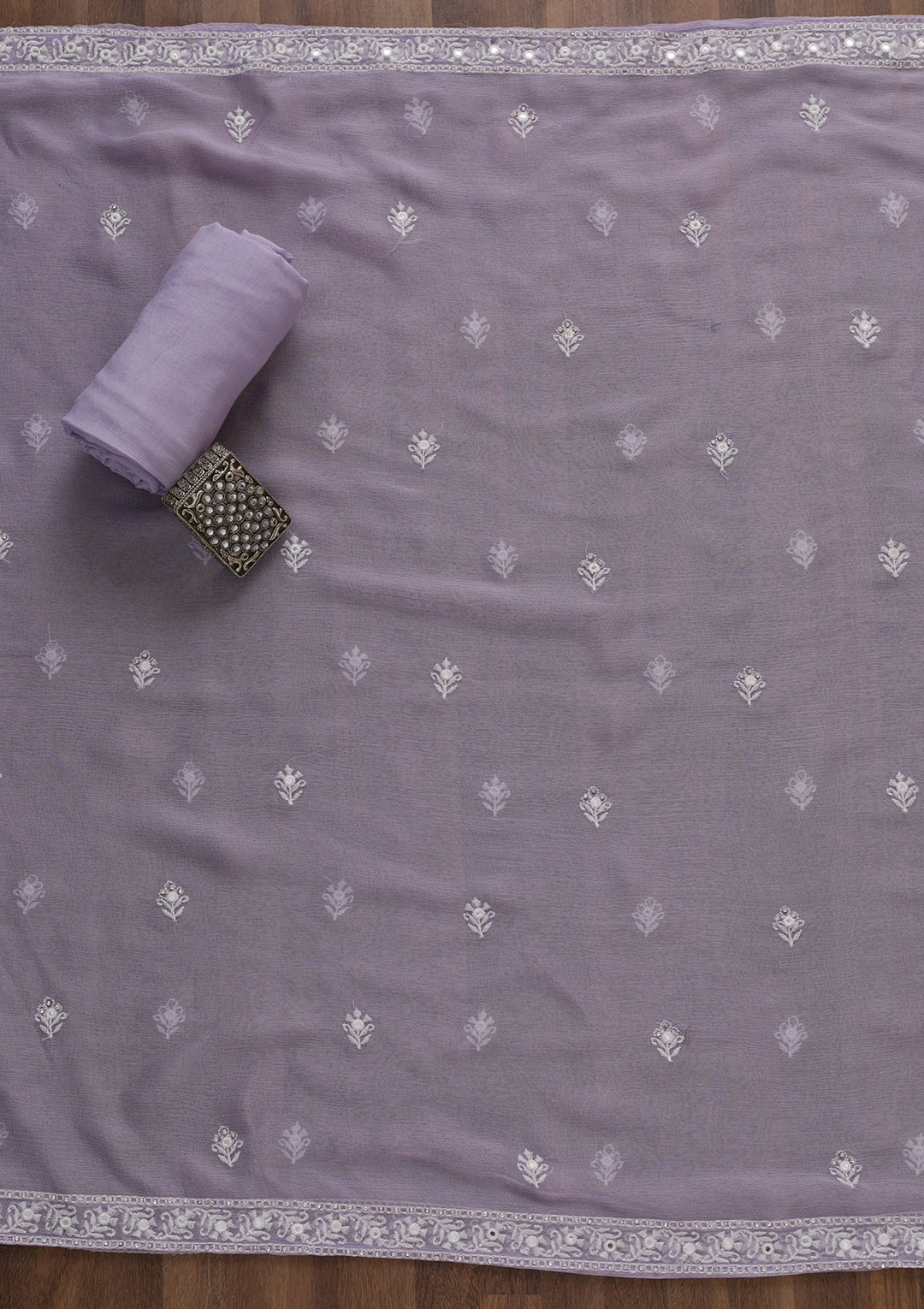Lavender Stonework Poly Chanderi Unstitched Salwar Suit-Koskii