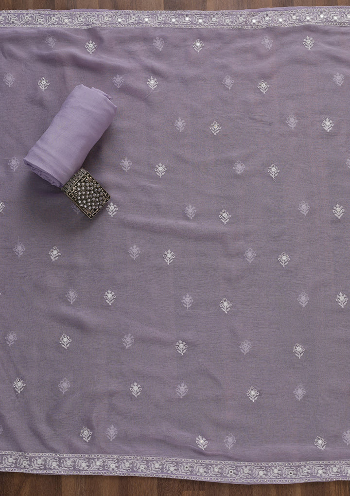 Lavender Stonework Poly Chanderi Unstitched Salwar Suit-Koskii