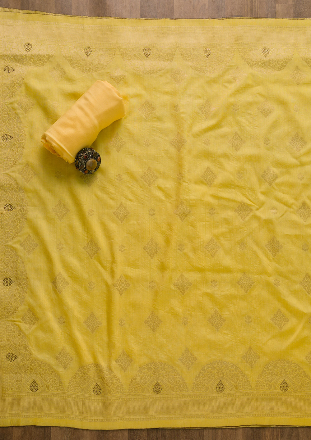 Lemon Yellow Zariwork Cotton Unstitched Salwar Suit-Koskii