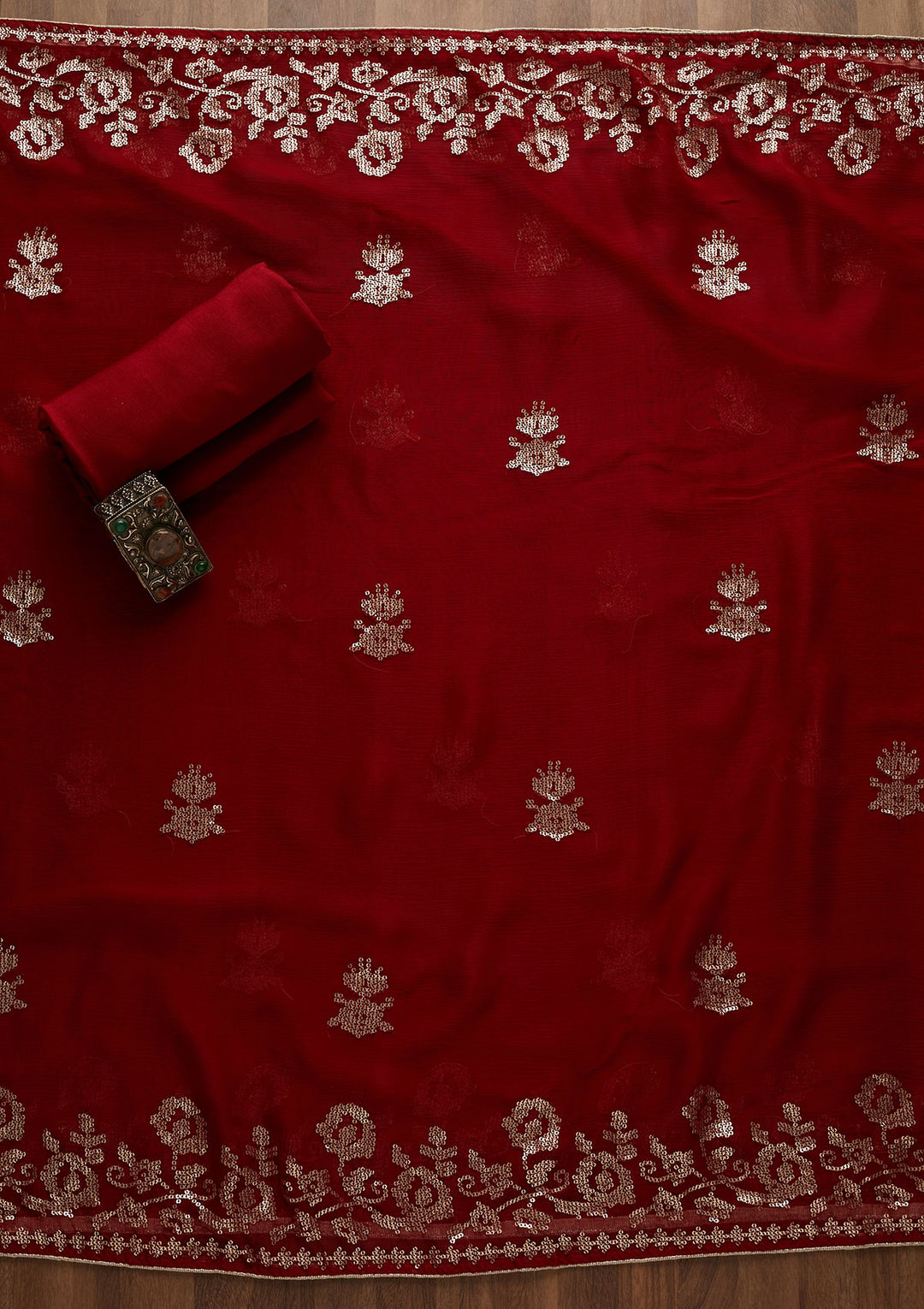 Maroon Sequins Georgette Unstitched Salwar Suit-Koskii