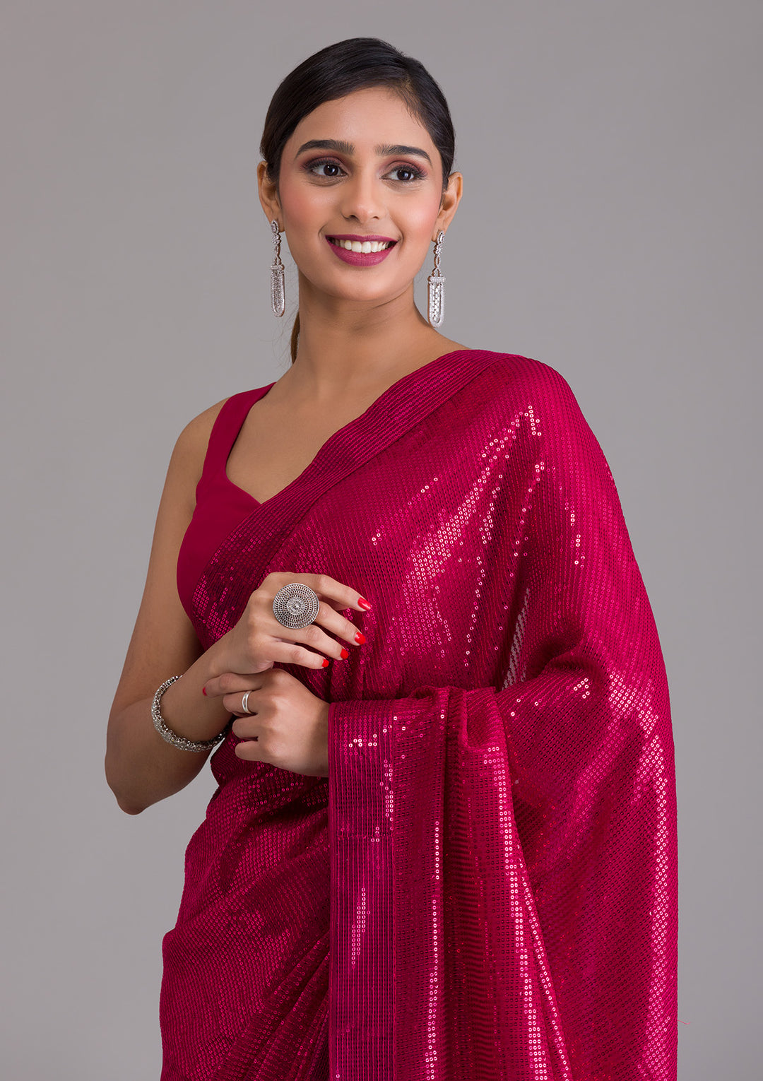 Rani Pink Sequins Georgette Saree-Koskii