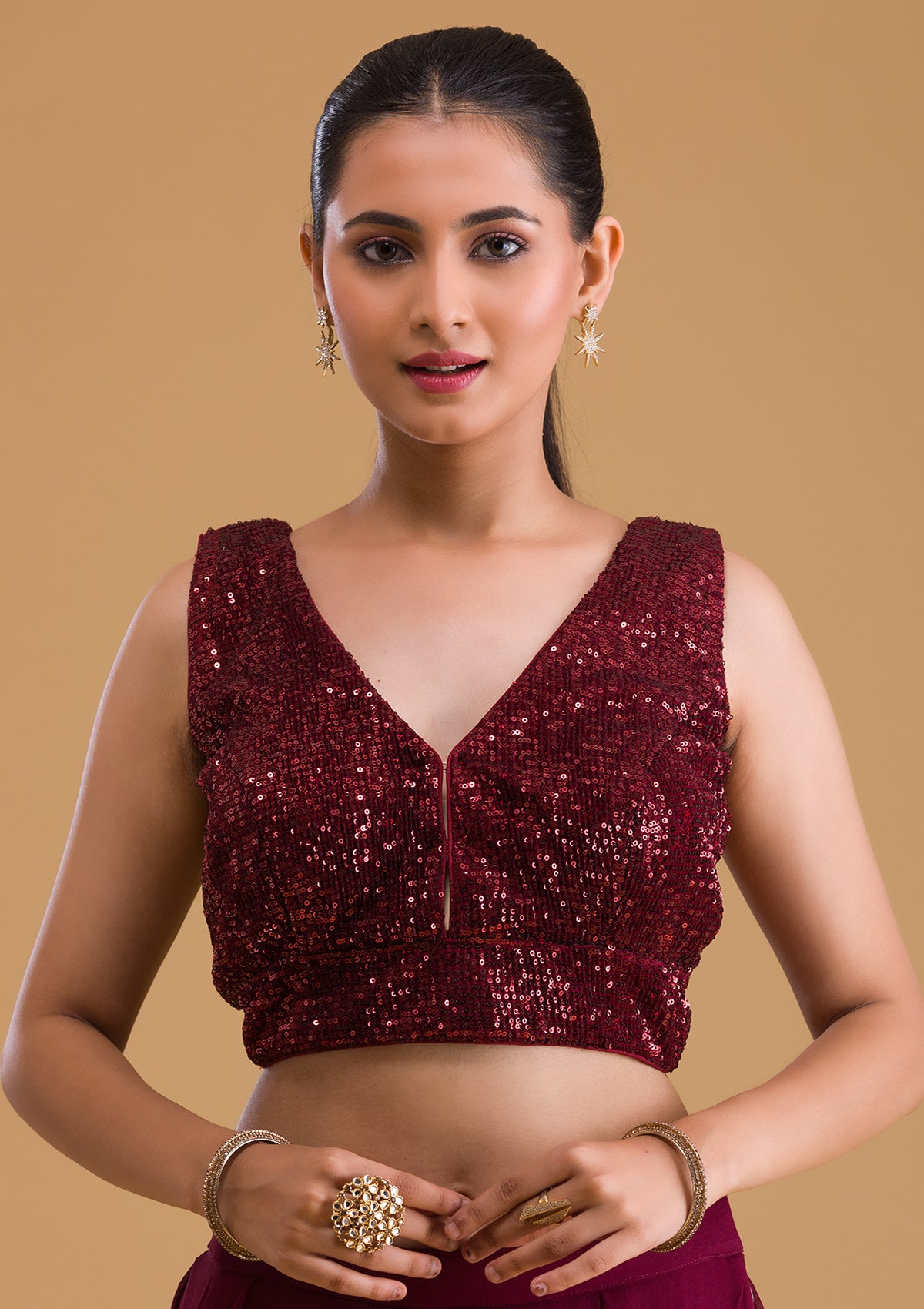 Buy Maroon Sequins Net Blouse Koskii