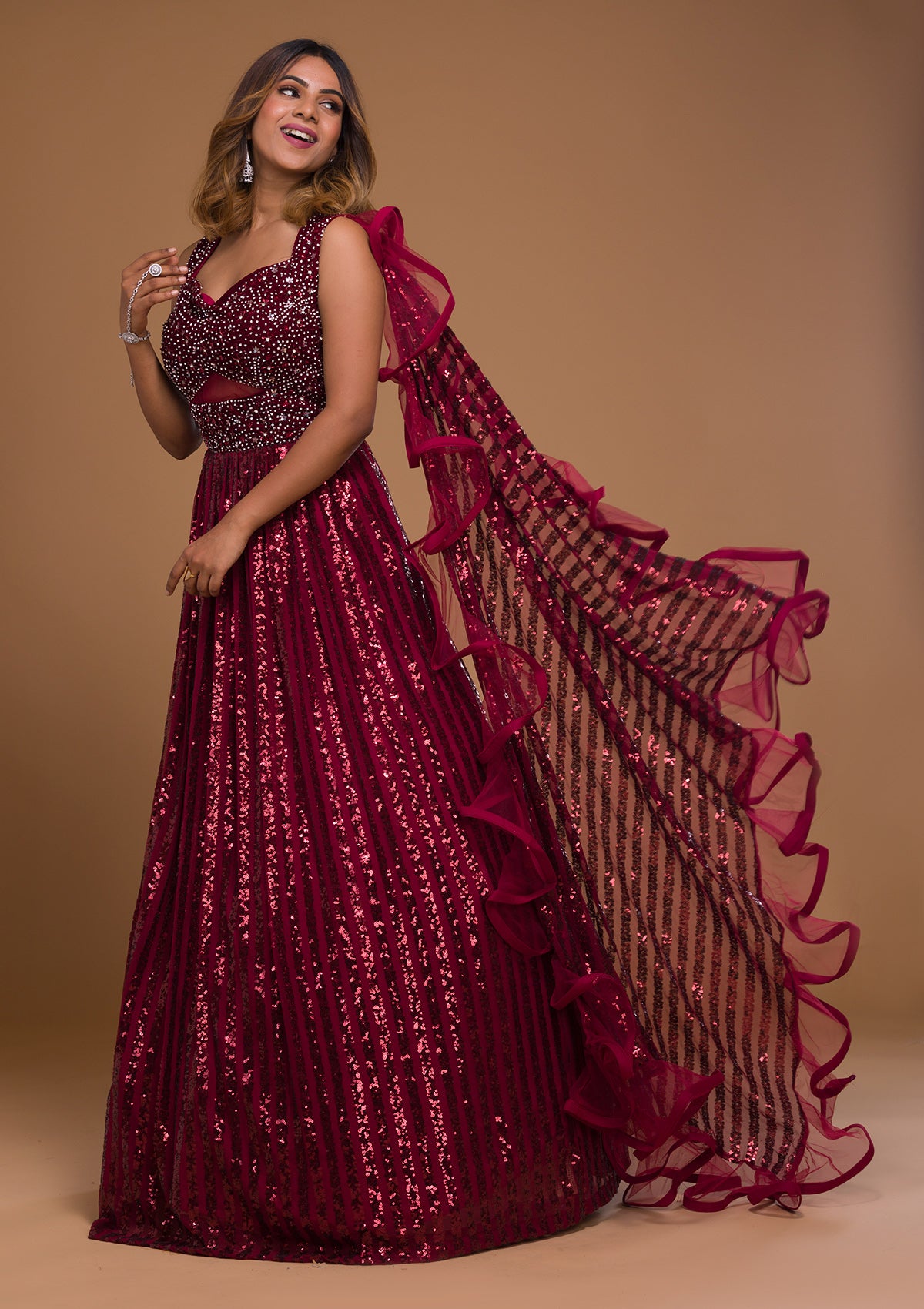 Maroon net on sale dress