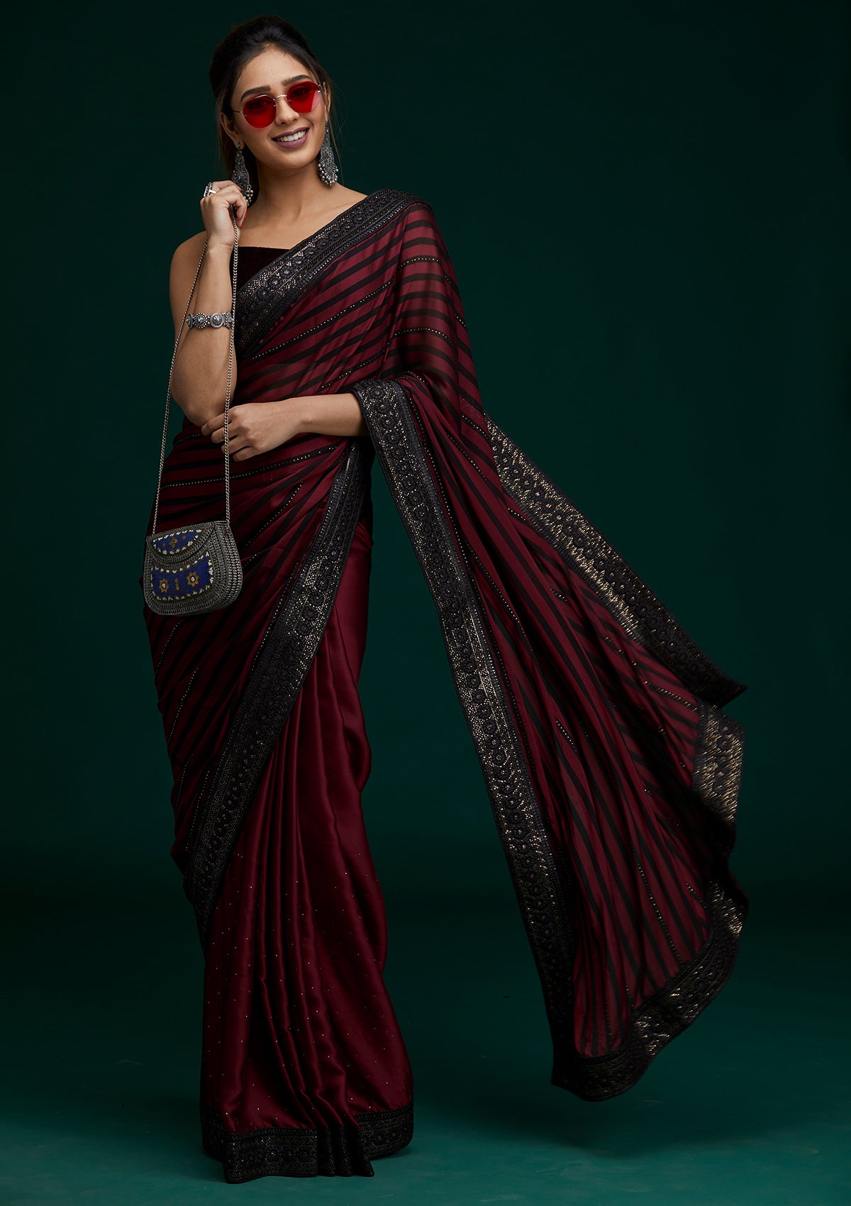 Maroon saree clearance party wear