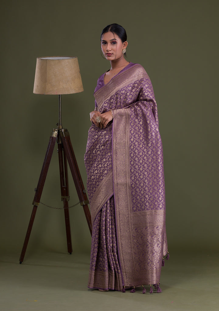 Mauve Zariwork Brocade Saree-Koskii