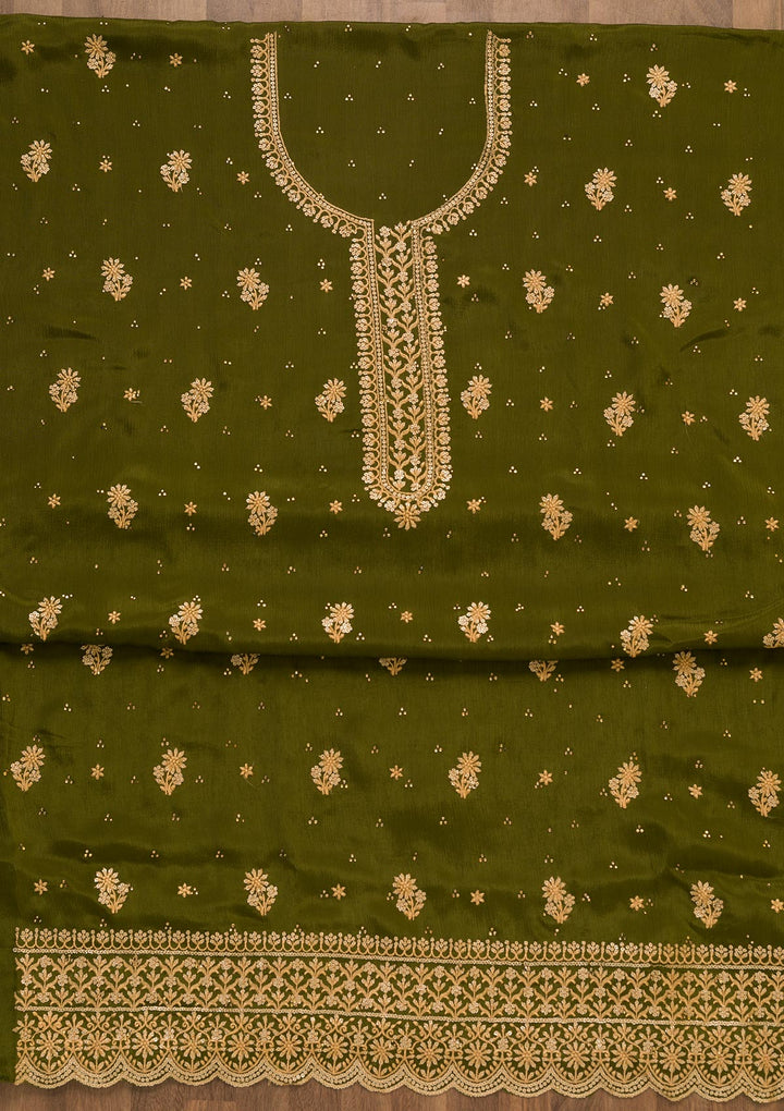 Mehendi Threadwork Semi Crepe Unstitched Salwar Suit-Koskii