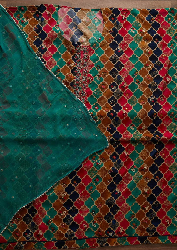 Multi Threadwork Semi Crepe Designer Unstitched Salwar Suit - Koskii