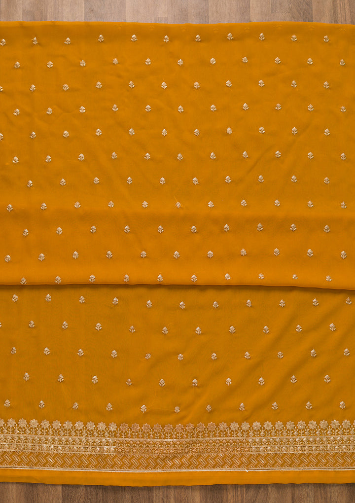 Mustard Sequins Georgette Unstitched Salwar Suit-Koskii