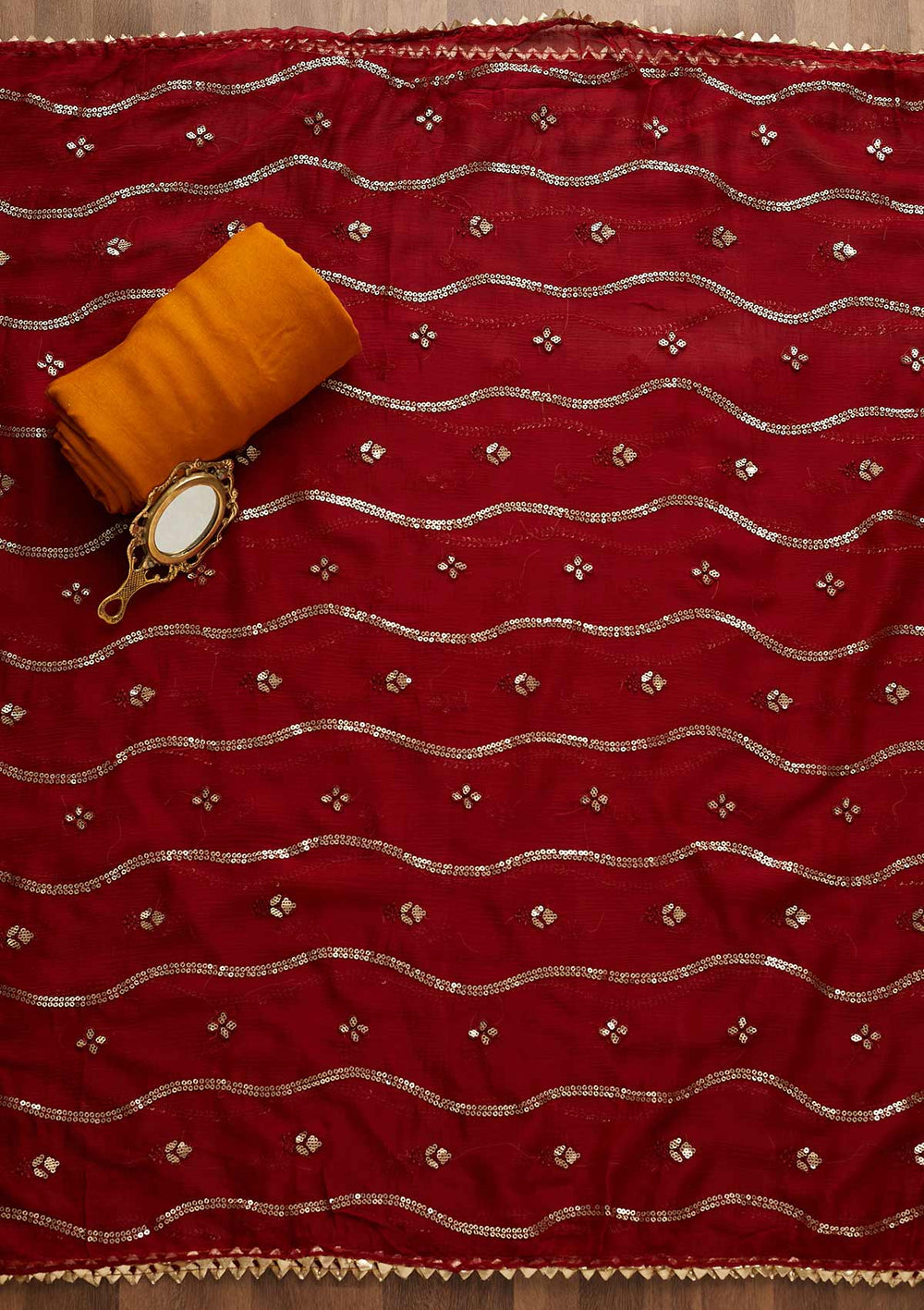 Mustard Sequins Semi Crepe Unstitched Salwar Suit-Koskii
