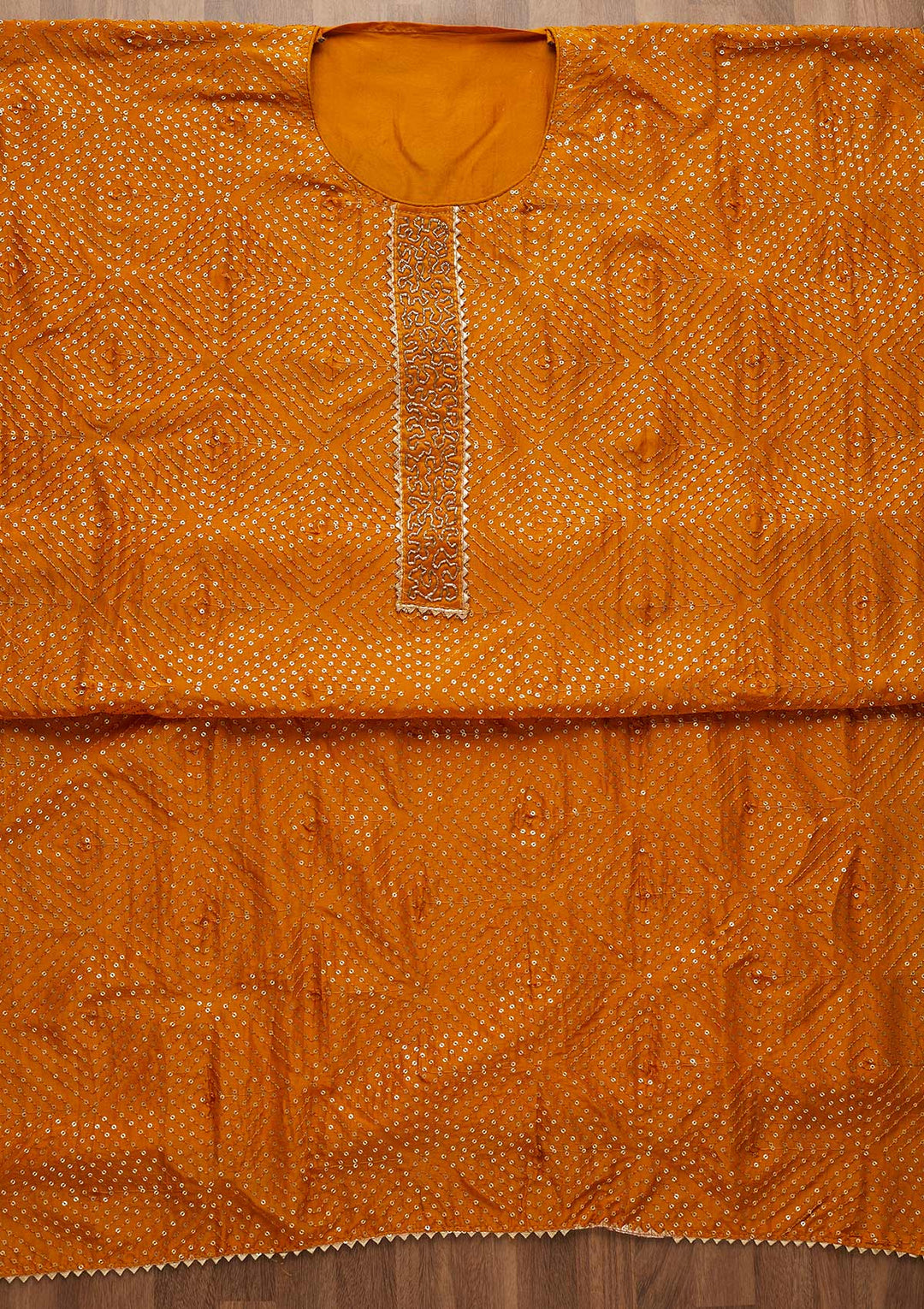 Mustard Sequins Semi Crepe Unstitched Salwar Suit-Koskii