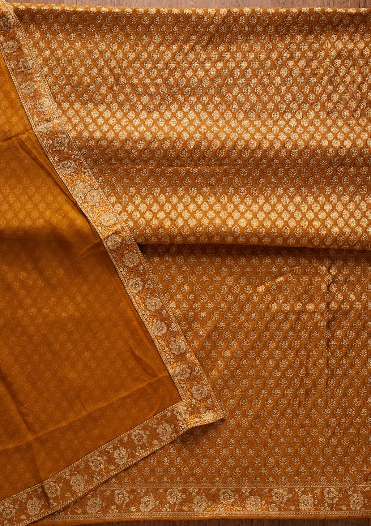 Mustard Zariwork Banarasi Designer Unstitched Salwar Suit - koskii