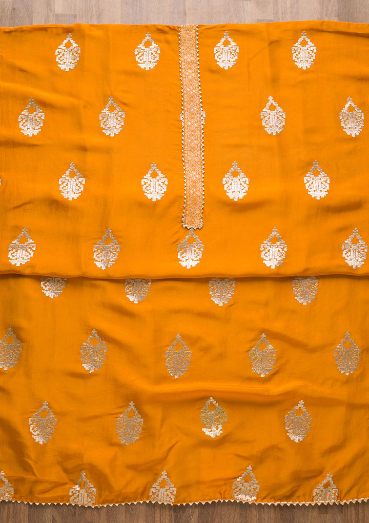 Mustard Zariwork Georgette Unstitched Salwar Suit-Koskii