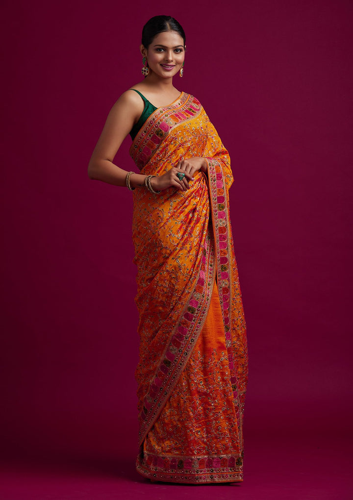 Orange Zariwork Art Silk Designer Saree - koskii