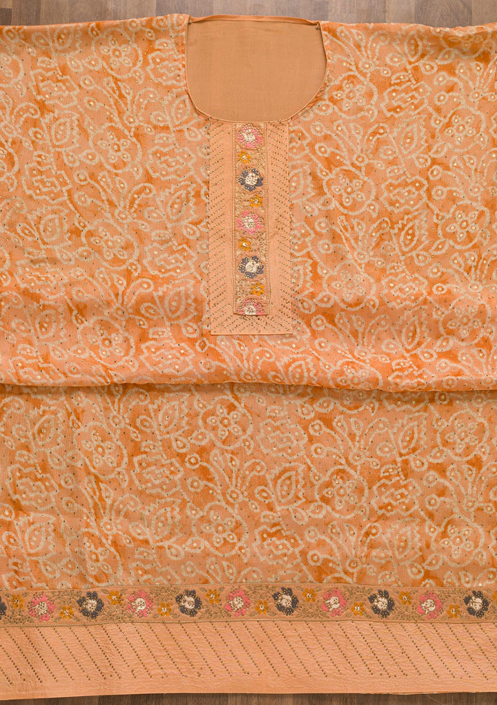 Peach Semi Crepe Swarovski Unstitched Salwar Suit-Koskii