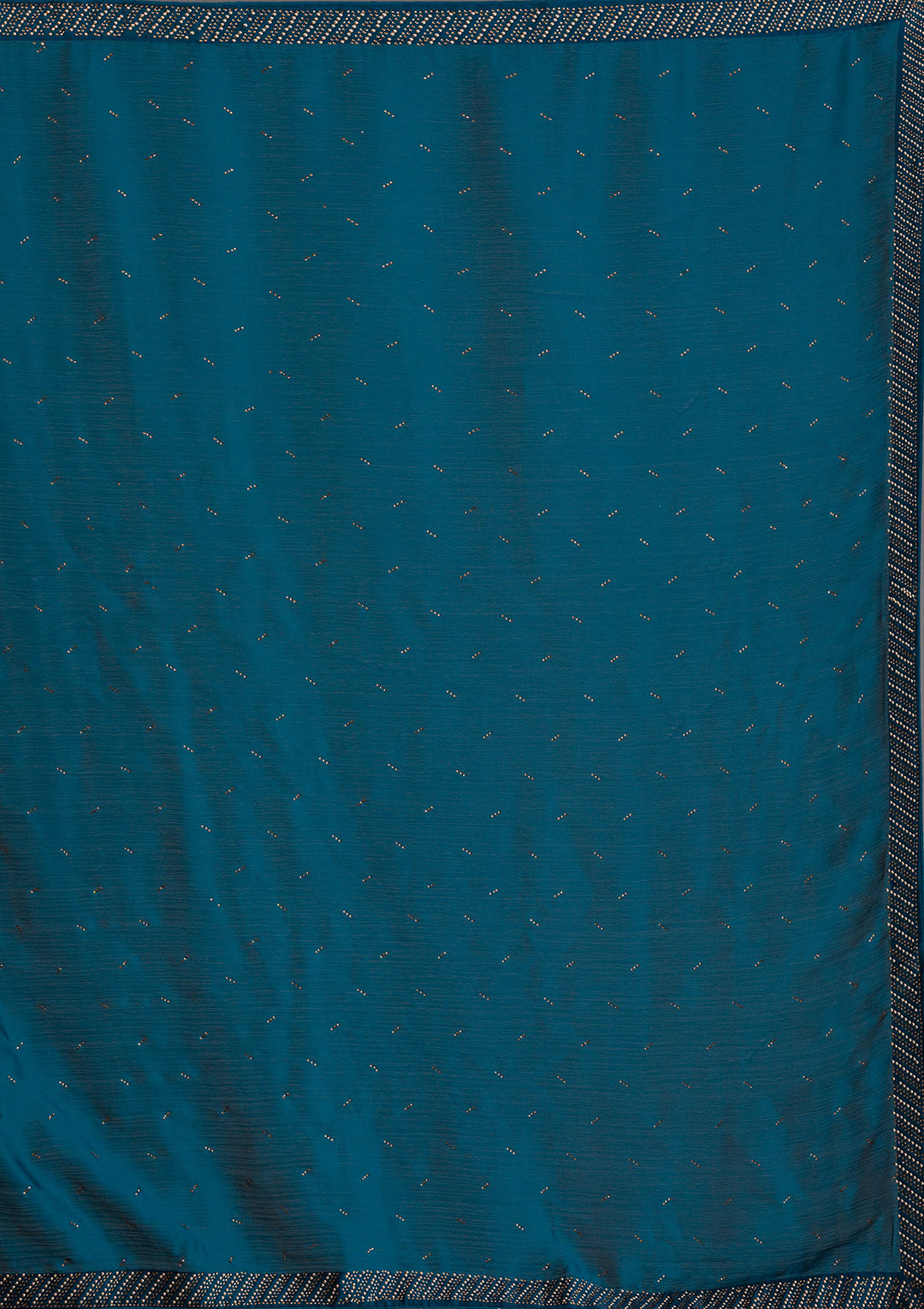 Peacock Blue Swarovski Semi Crepe Saree-Koskii