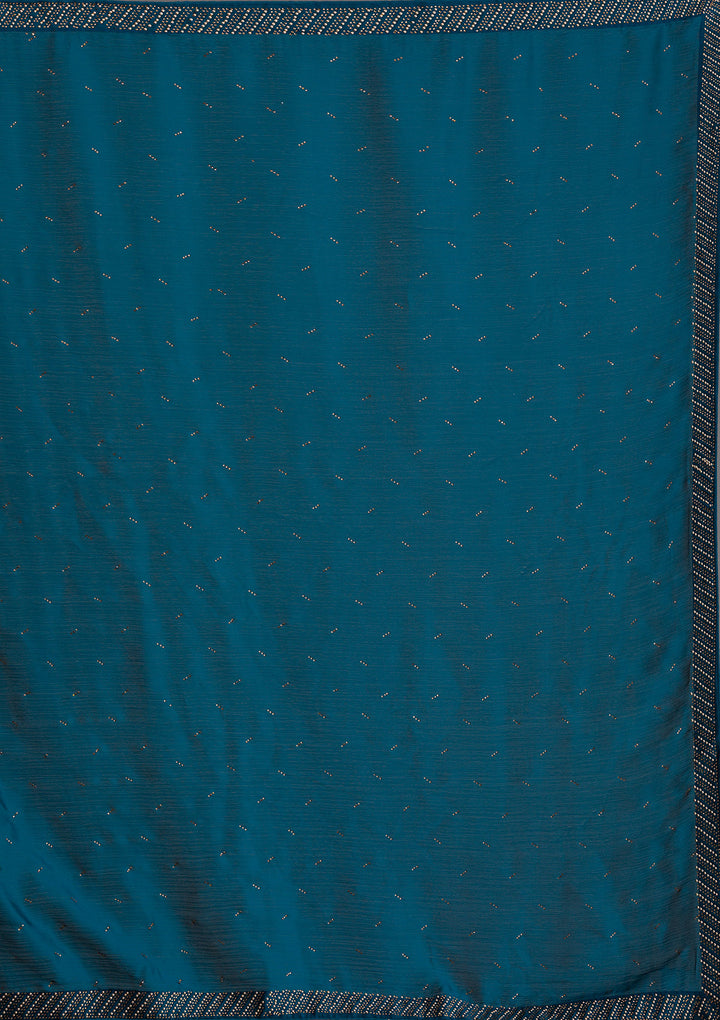 Peacock Blue Swarovski Semi Crepe Saree-Koskii