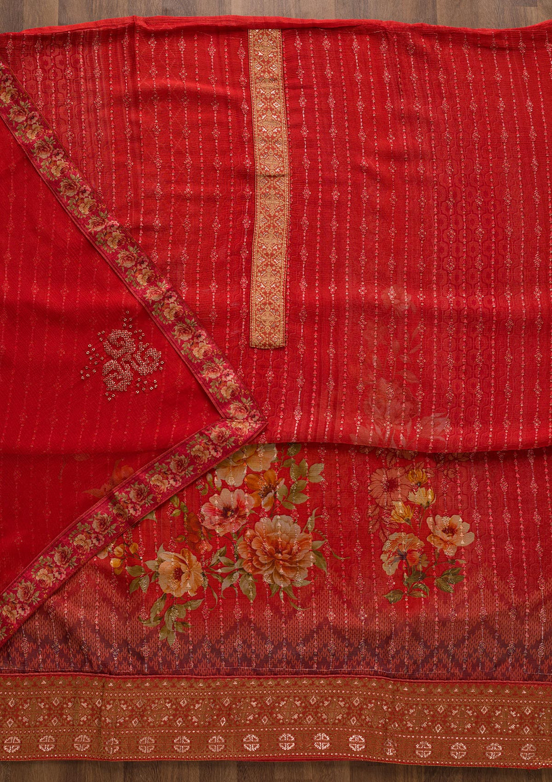 Pink Swarovski Georgette Unstitched Salwar Suit-Koskii