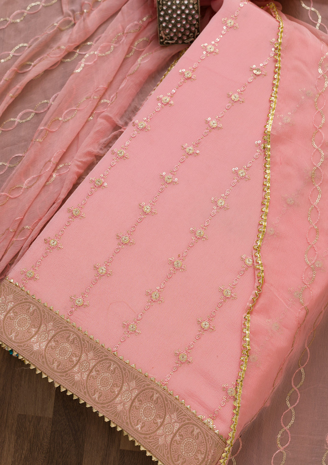 Pink Zariwork Georgette Unstitched Salwar Suit-Koskii
