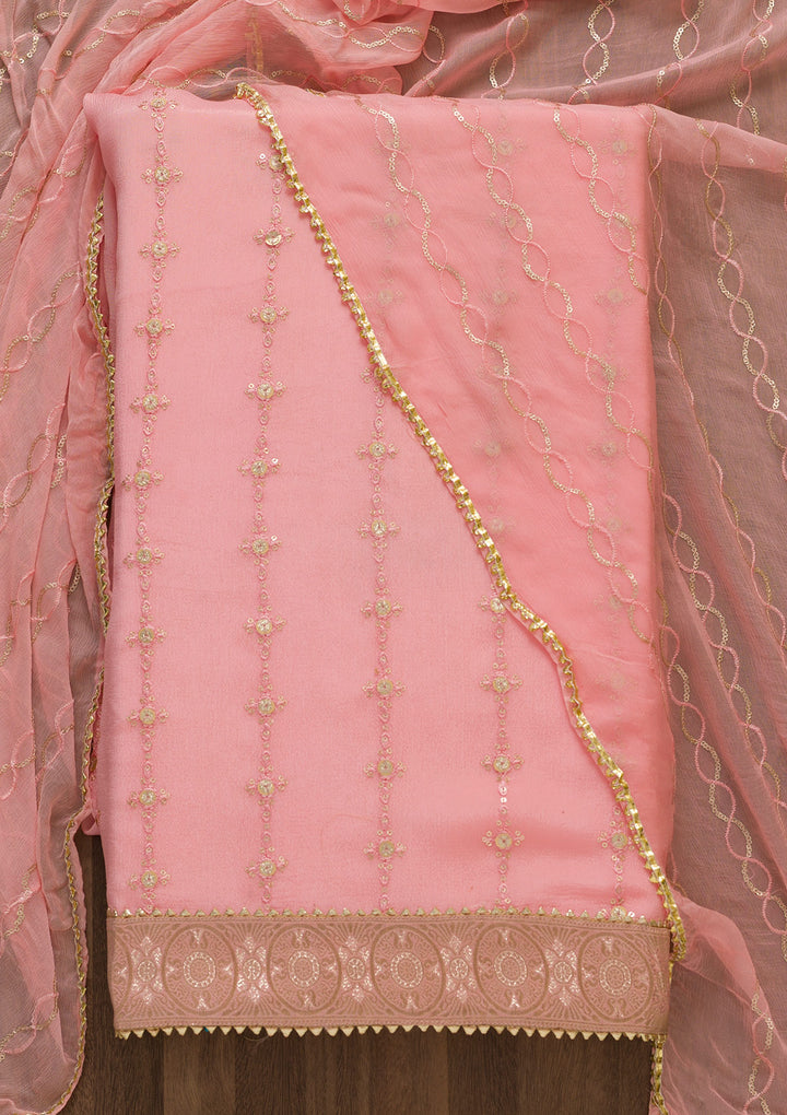 Pink Zariwork Georgette Unstitched Salwar Suit-Koskii