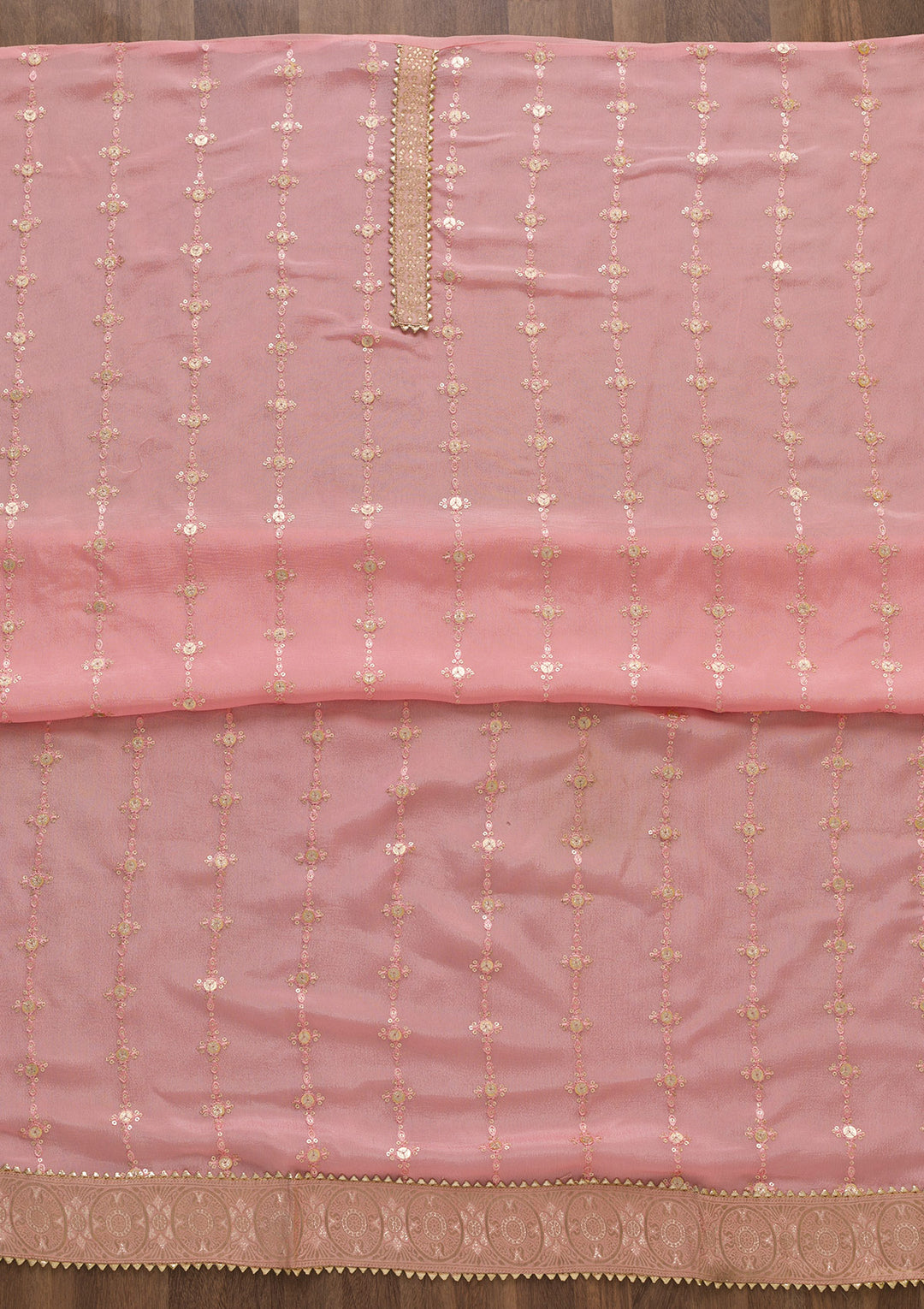 Pink Zariwork Georgette Unstitched Salwar Suit-Koskii