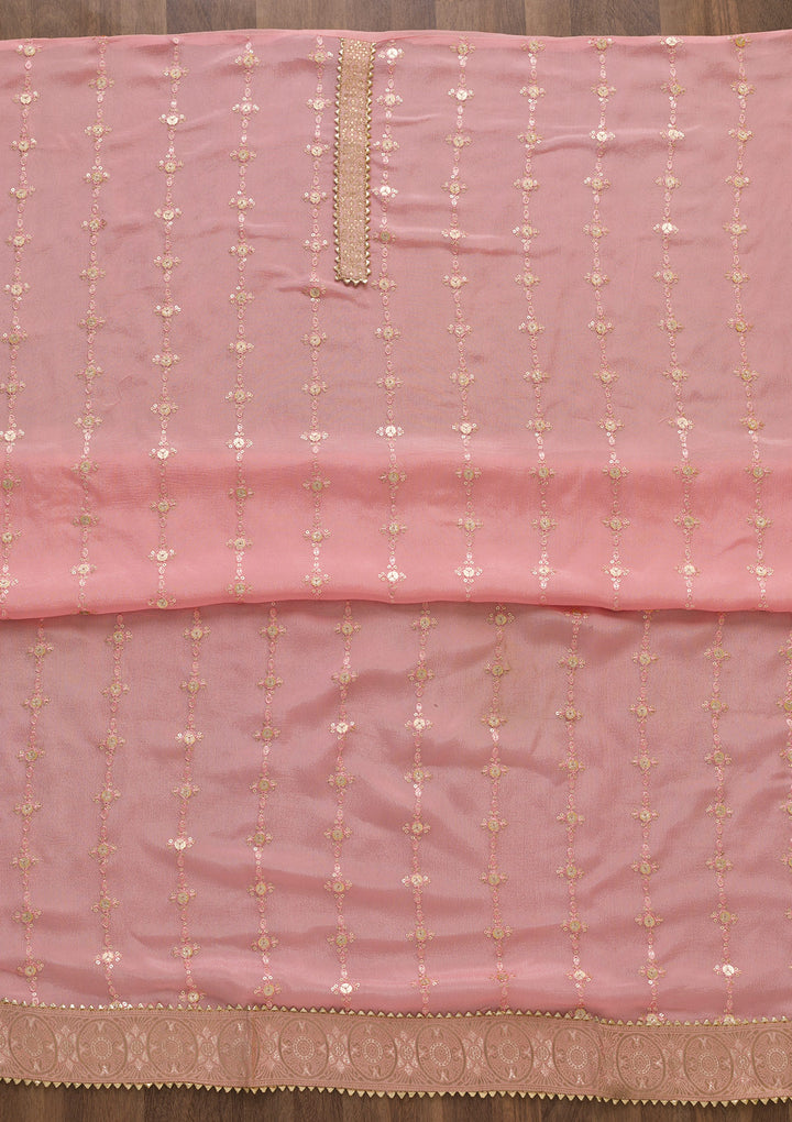 Pink Zariwork Georgette Unstitched Salwar Suit-Koskii