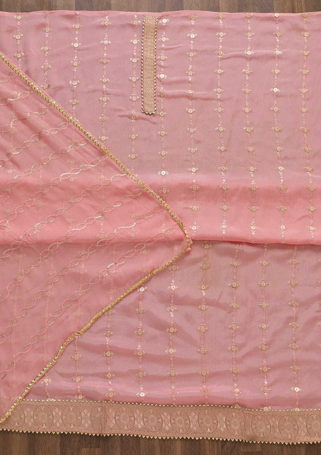 Pink Zariwork Georgette Unstitched Salwar Suit-Koskii